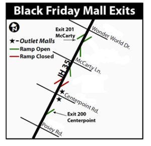 I35 & San Marcos Outlet Mall Traffic Controls for Black Friday Shopping