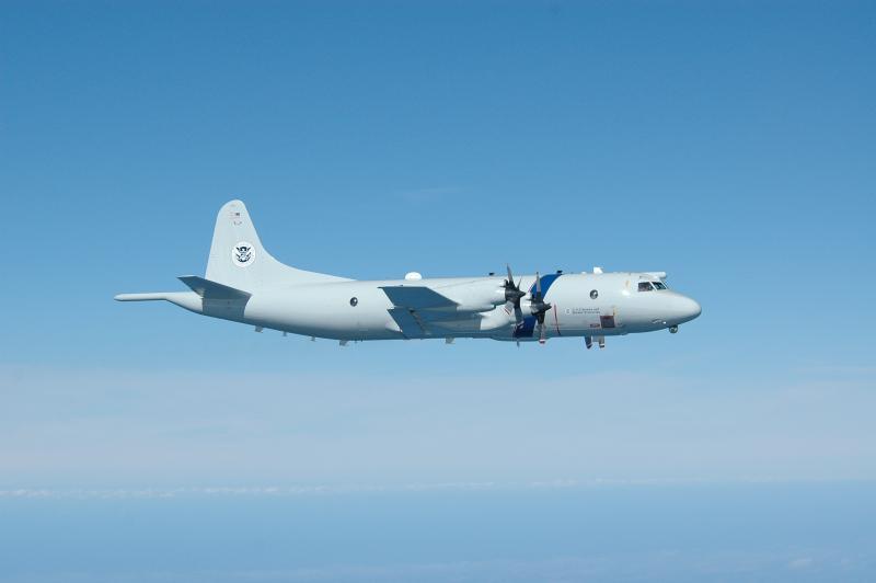 A P-3 Orion Long Range Tracker from the National Air Security Operations Center -- Corpus Christi patrols the Gulf of Mexico.